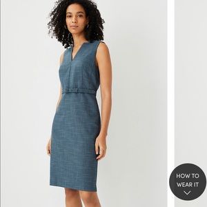 Crosshatch split neck belted office dress